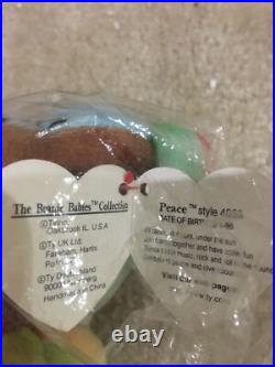 1996 Collectible Rare Peace Bear Ty Beanie Baby In Clear Original Bag Errors NEW