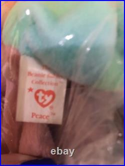 1996 Collectible Rare Peace Bear Ty Beanie Baby In Clear Original Bag Errors NEW