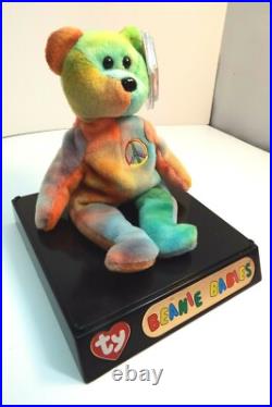 1996 PEACE BEAR (RETIRED) BEANIE BABY With SEVERAL RARE TAG ERRORS IN DISPLAY CASE 1996 PEACE BEAR (RETIRED) BEANIE BABY With SEVERAL RARE TAG ERRORS IN DISPLAY CASE