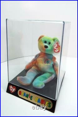 1996 PEACE BEAR (RETIRED) BEANIE BABY With SEVERAL RARE TAG ERRORS IN DISPLAY CASE 1996 PEACE BEAR (RETIRED) BEANIE BABY With SEVERAL RARE TAG ERRORS IN DISPLAY CASE