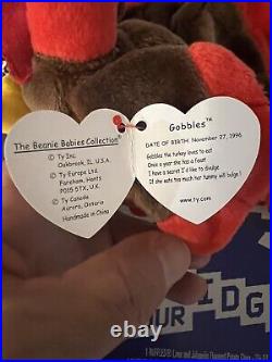 1996 Retired Rare Original Ty Beanie Baby (gobbles) The Turkey Tag Errors Mint