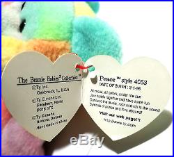 1996 TY Beanie Babies Peace Tie-Dye Bear RARE WITH TAG ERRORS