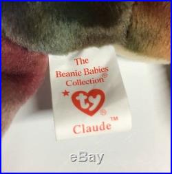 1996 TY Beanie Baby CLAUDE The Crab #4083, two most important TAG ERRORS! RARE