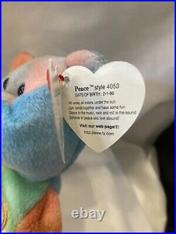 1996 TY Beanie Baby PEACE Bear Style 4053 RARE Production and Tag Errors