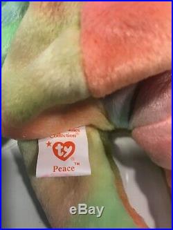 1996 Ty Peace Beanie Baby Retired Rare Rainbow With Errors