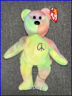 1996 ty beanie babies PEACE bear Super Rare Multi Color Brindle Leg Tag Error