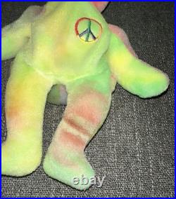 1996 ty beanie babies PEACE bear Super Rare Multi Color Brindle Leg Tag Error