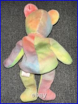 1996 ty beanie babies PEACE bear Super Rare Multi Color Brindle Leg Tag Error