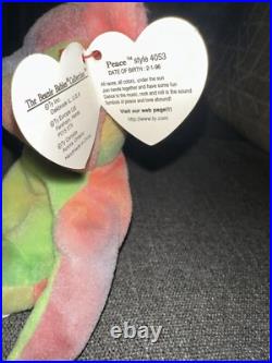 1996 ty beanie babies PEACE bear Super Rare Multi Color Brindle Leg Tag Error