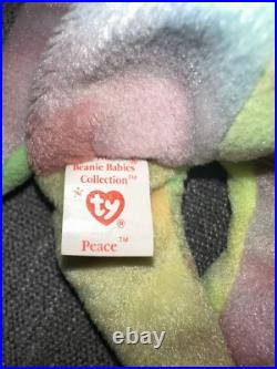 1996 ty beanie babies PEACE bear Super Rare Multi Color Brindle Leg Tag Error