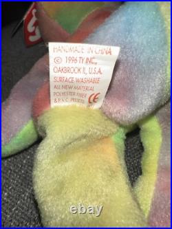 1996 ty beanie babies PEACE bear Super Rare Multi Color Brindle Leg Tag Error