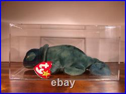 1997 TY INC. Beanie Baby RAINBOW the Chameleon (dark blue) 9 inch RARE withErrors