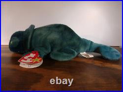 1997 TY INC. Beanie Baby RAINBOW the Chameleon (dark blue) 9 inch RARE withErrors