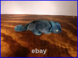 1997 TY INC. Beanie Baby RAINBOW the Chameleon (dark blue) 9 inch RARE withErrors