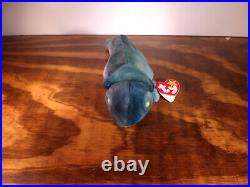 1997 TY INC. Beanie Baby RAINBOW the Chameleon (dark blue) 9 inch RARE withErrors