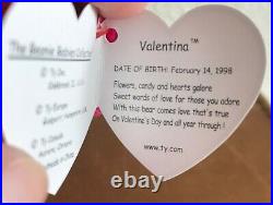 1998 VALENTINA the Ty Beanie Baby Bear MINT, TAG ERRORS, RARE, Ships FREE