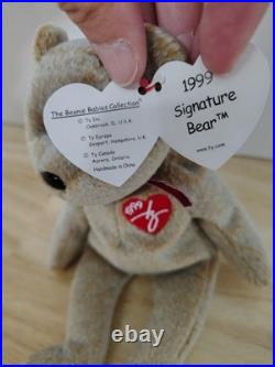 1999 Signature Bear Ty Beanie Baby Rare Original Retired with tag errors