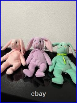 3 Terriffic Bunnies Ty Beanie Babies Hoppity, Floppity, Hippity 1996 Rare Trio