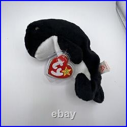 3d Rare Retired 1996 Ty Beanie Baby Waves The Whale With Pvc Pellets/tag Errors