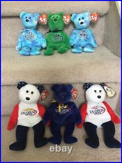 6 Rare US Open Golf Ty Beanie Babies 2 Smash, 2 Deuce, Volley & Topspin MWMT
