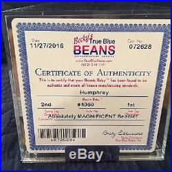 AUTHENTICATED TY beanie baby Humphrey 1st gen True Blue Beans Ultra Rare