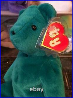 Authentic Rare 1st Generation Old Face TEAL TEDDY Bear Ty Beanie Baby Babies