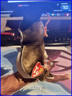 Authentic TY Beanie Baby WISE the owl class of'98. Retired. Rare. Tag errors