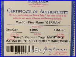 Authenticated 3rd Gen German Fine Mane Mystic MWMT MQ TY Beanie Baby (RARE)