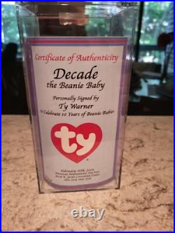 Authenticated Beanie Baby DECADE (Ty Warner Signed #/100) MWMT-MQ & ULTRA RARE
