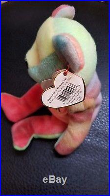 Authenticated Rare 1996 TY Beanie Baby PEACE Tie-Dye Bear Style #4053