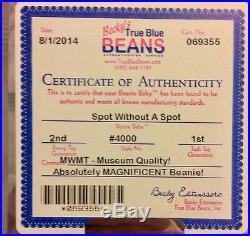 Authenticated Rare! MWMT-MQ 2nd/1st Spot With No Spot! Beanie Baby