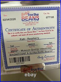 Authenticated TY Patti Raspberry 1st Gen Tag/1st Gen Tush Original 9 ULTRA RARE
