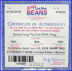 Authenticated Ty Beanie Baby 2018 HONG KONG TOY FAIR Dog MWMT MQ Ultra Rare