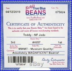 Authenticated Ty Beanie Baby 3rd / 1st Gen NEW FACE JADE Teddy RARE & MWMT MQ