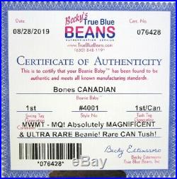 Authenticated Ty Beanie Baby CANADIAN 1st Gen BONES So Rare & Pristine MWMT MQ