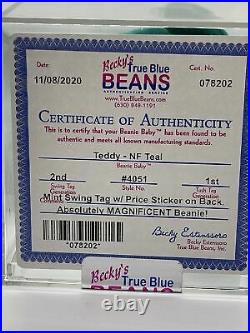 Authenticated Ty Beanie Baby Teddy 2nd / 1st New Face NF Teal RARE