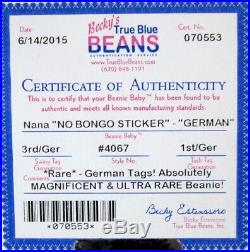 Authenticated Ty Beanie GERMAN 3rd / 1st Gen NANA MWMT MQ Magnificent & Rare
