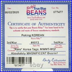 Authenticated Ty Beanie KOREA KOREAN 3rd / 1st Gen PEKING Ultra Rare & MWMT MQ