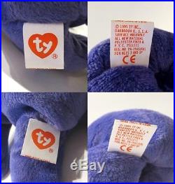 Authenticated Ty Beanie New Face Violet EMPLOYEE TEDDY SET Red & Green MQ RARE
