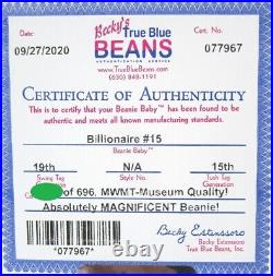 Authenticated Ty Warner Signed Beanie Baby BILLIONAIRE 15 Teddy MWMT MQ So Rare