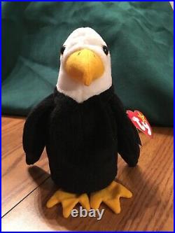 BALDY RARE! The Eagle Ty Beanie Baby 1996. PVC Pellets! Errors