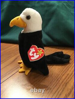 BALDY RARE! The Eagle Ty Beanie Baby 1996. PVC Pellets! Errors