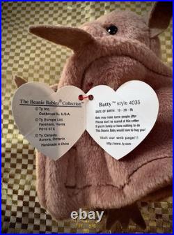 Batty the Bat? RARE ERRORS? See Below (Style #4035) Ty Beanie Babies, 1996 Batty the Bat? RARE ERRORS? See Below (Style #4035) Ty Beanie Babies, 1996