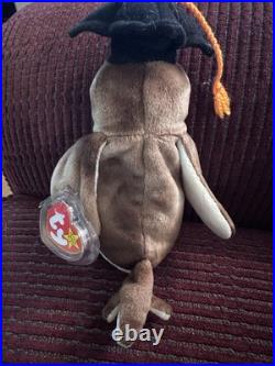 Beanie baby WISE THE OWL 1997-1998 with RARE tag errors! Adorable Grad Gift