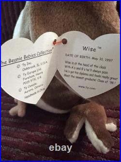 Beanie baby WISE THE OWL 1997-1998 with RARE tag errors! Adorable Grad Gift