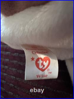 Beanie baby WISE THE OWL 1997-1998 with RARE tag errors! Adorable Grad Gift
