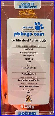 Billionaire 3 Beanie Baby Bear #379, RARE Signed, Certificate Of Authenticity