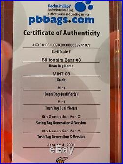 Billionaire 3 Beanie Baby Bear #379, RARE Signed, Certificate Of Authenticity