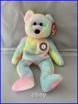 Birthday Bear, TY Original MINT Rainbow 1999 Rare retired beanie babies, errors
