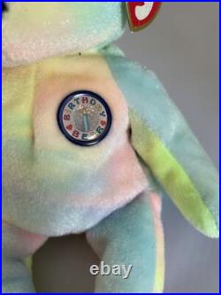 Birthday Bear, TY Original MINT Rainbow 1999 Rare retired beanie babies, errors